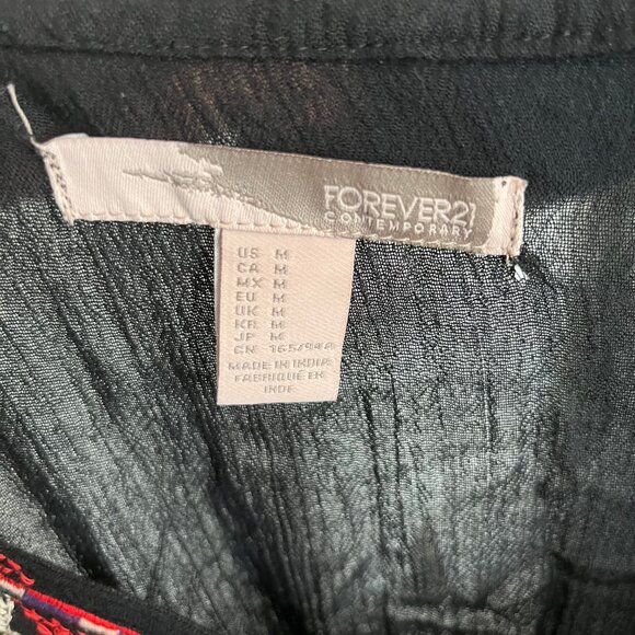 Forever 21. Light Dress. Black with Red and White Embroidered Details. Size M. - Picture 8 of 11